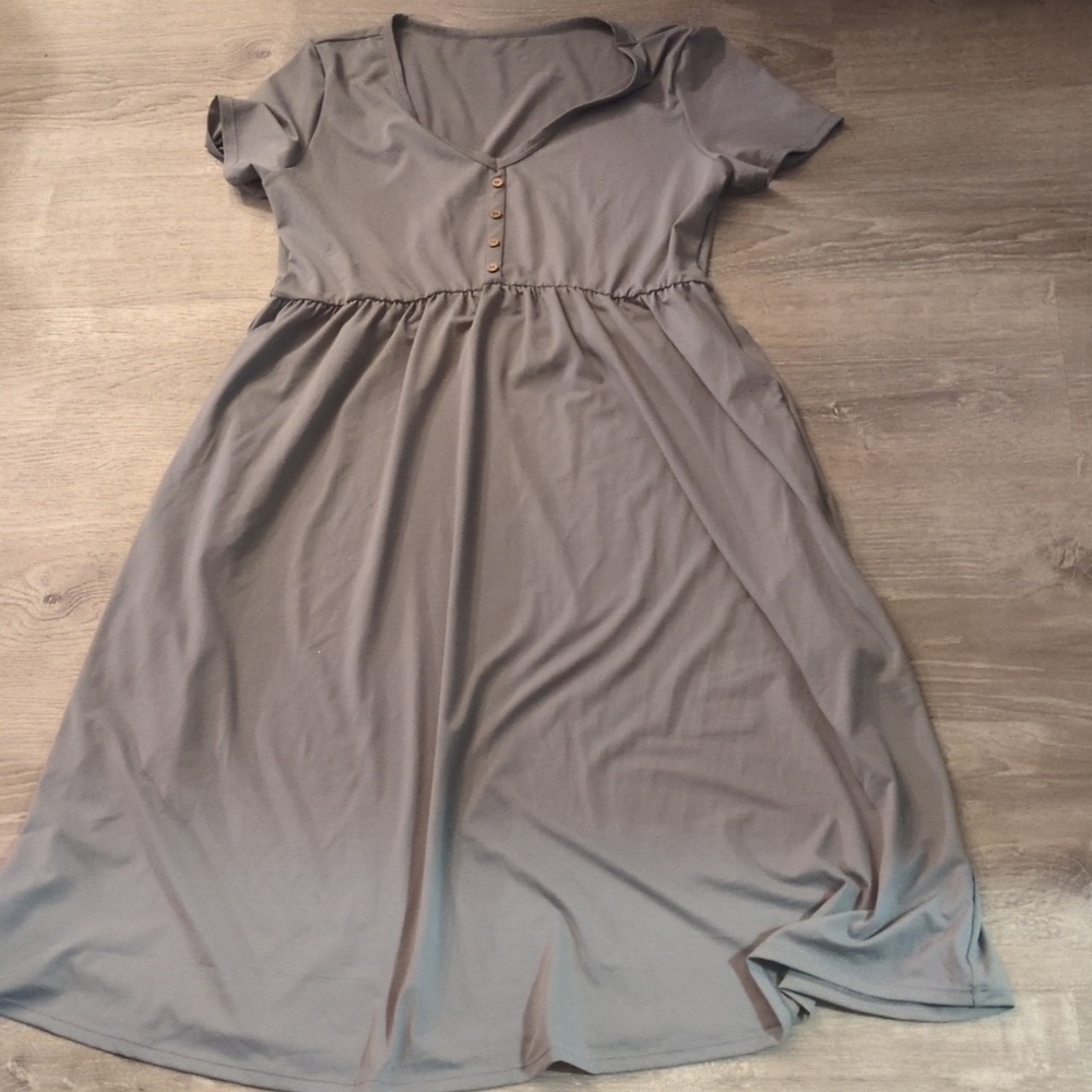 Halara Neck Decorative Button Short Sleeve Side Pocket Midi Casual Dress Size XL - Picture 2 of 7